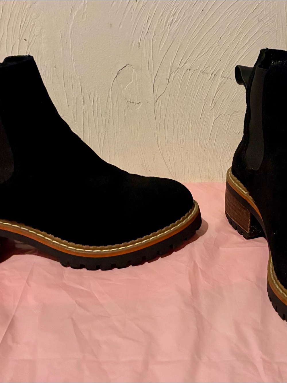 Women's Black Suede Chelsea Bootie with Lug Sole